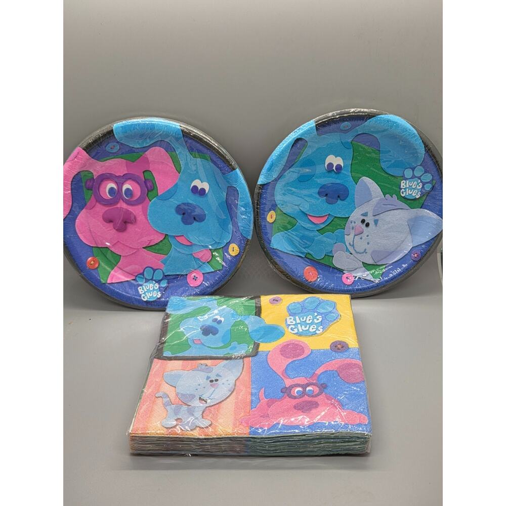 Vintage NOS Blue's Clues Paper Plates & Napkins 2000 Party Express Lot